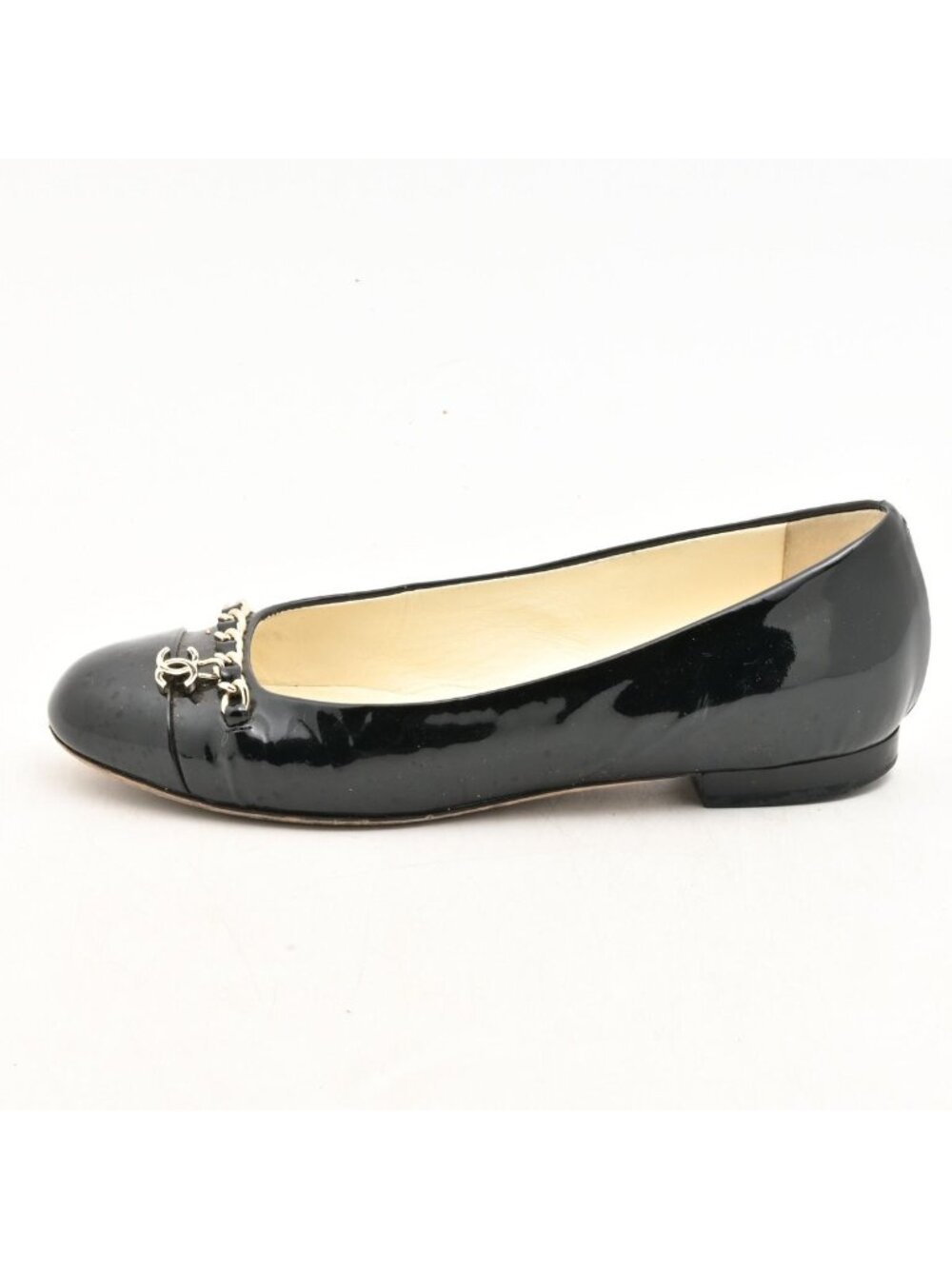 Chanel Flat Shoes Black Gold CC Logo Leather